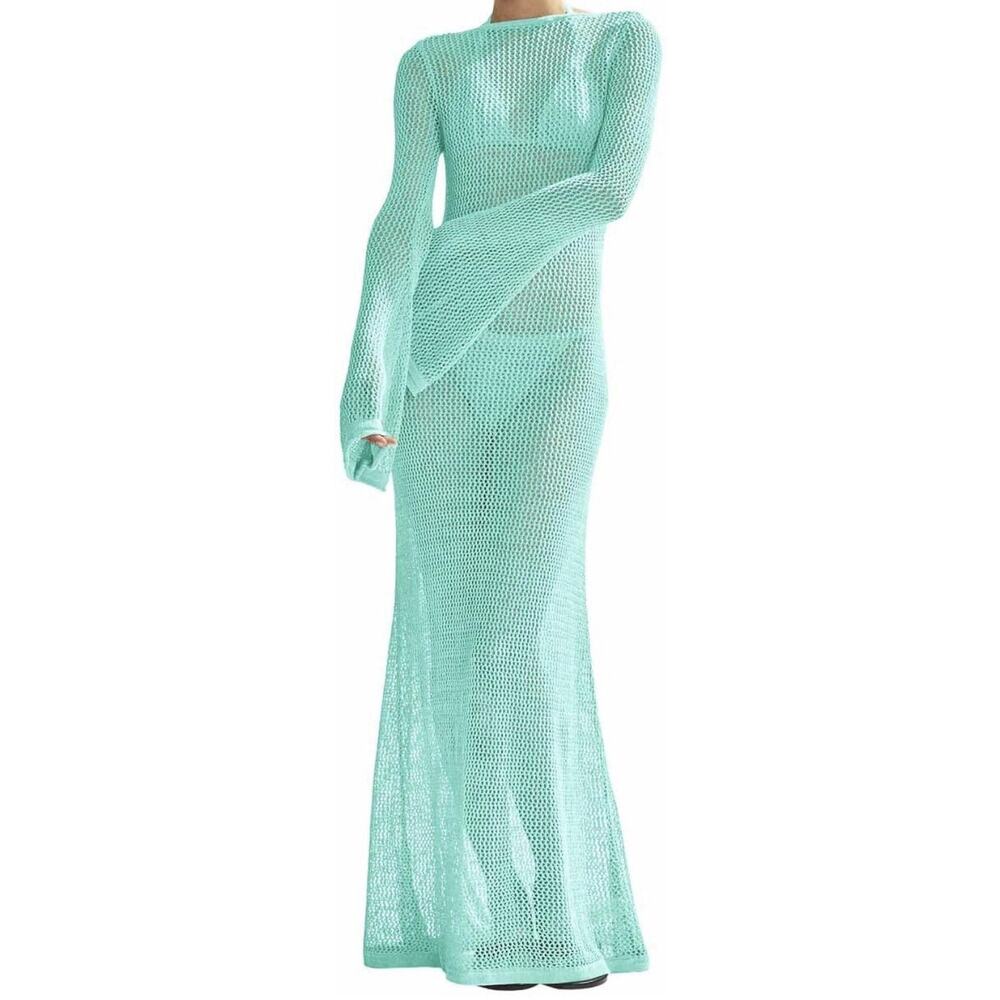 Saodimallsu Crochet Swimsuit Swim Coverup, Maxi, Mint, Size XL